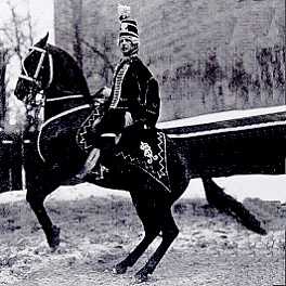 a rider in costume on a rearing horse